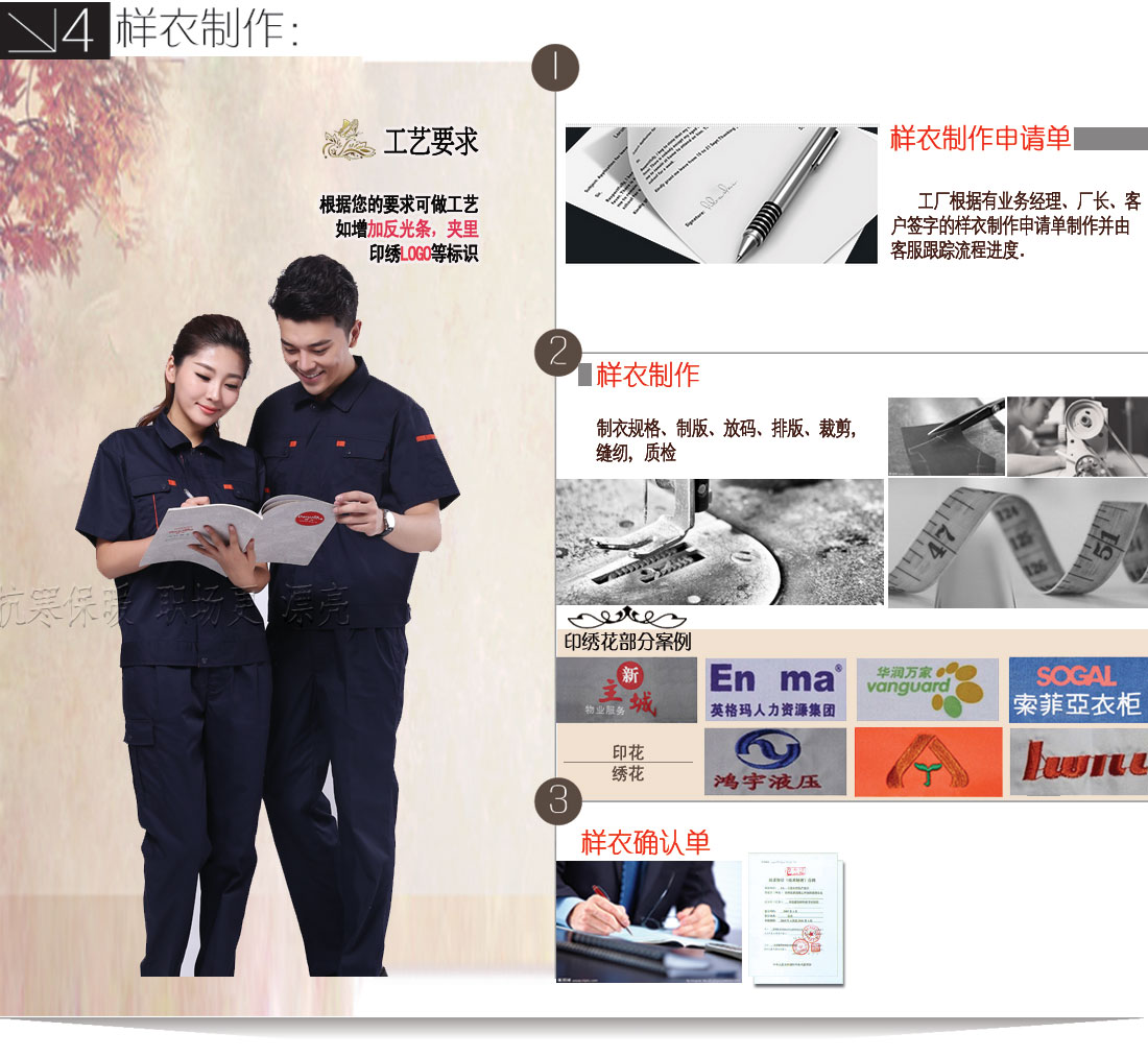 银灰拼红色夏季工作服AD064(图10) 第4步根据选定的3步制作工作服样衣